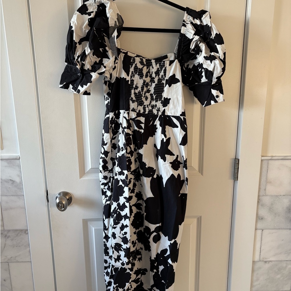 Christopher John Rogers Black and White Floral Midi Dress - Picture 2 of 3